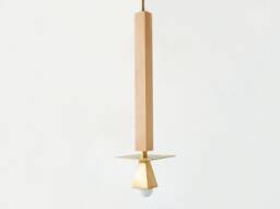 Square Brass & Maple Art Deco Unique Pendant Light Designer Vanity Powder Room Lamp - thumbnail 1