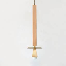 Square Brass & Maple Art Deco Unique Pendant Light Designer Vanity Powder Room Lamp - thumbnail 2