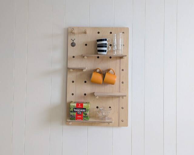Wooden Pegboard Display - Kitchen Organiser Wall Plant Stand Untreated Birch Plywood Bedroom Shelf Dorm Room Decor - image 1