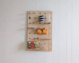 Wooden Pegboard Display - Kitchen Organiser Wall Plant Stand Untreated Birch Plywood Bedroom Shelf Dorm Room Decor - thumbnail 1