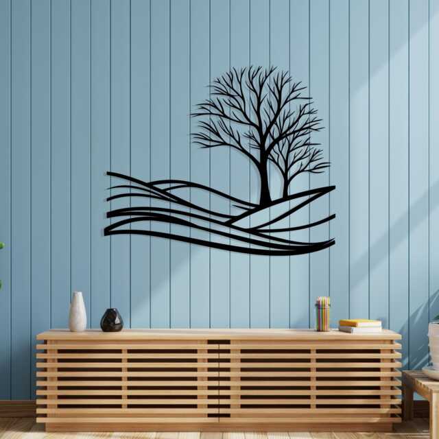 Minimalist Tree Metal Wall Art, Nature Inspired Line Decor, Unique Birthday Gift - image 1
