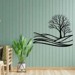 Minimalist Tree Metal Wall Art, Nature Inspired Line Decor, Unique Birthday Gift - thumbnail 4