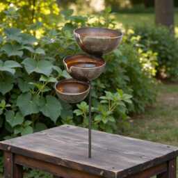 Rain Catcher Garden Stake, Metal Bird Bath, Bee & Butterfly Feeder Decor - thumbnail 4