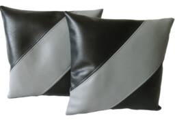 "2 Black & Grey Diagonal Stripe Faux Leather Cushion Covers 16"" 18"" 20" - thumbnail 1