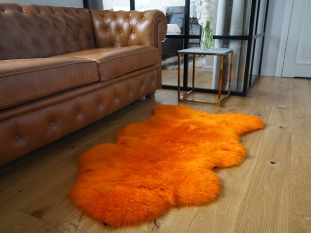 Sheepskin Orange Throw Genuine Leather Wool Carpet Decorative Rug Borange Comfy, Cozy, Hair Is Very Thick, Shiny - image 1