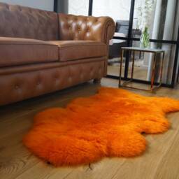 Sheepskin Orange Throw Genuine Leather Wool Carpet Decorative Rug Borange Comfy, Cozy, Hair Is Very Thick, Shiny - thumbnail 3