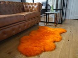 Sheepskin Orange Throw Genuine Leather Wool Carpet Decorative Rug Borange Comfy, Cozy, Hair Is Very Thick, Shiny - thumbnail 1