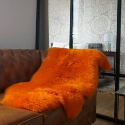 Sheepskin Orange Throw Genuine Leather Wool Carpet Decorative Rug Borange Comfy, Cozy, Hair Is Very Thick, Shiny - thumbnail 2