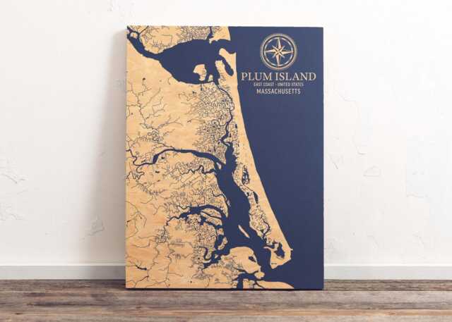 Plum Island, Massachusetts Map - Engraved Wood Coastal Chart Wall Art Sign, Beach House Home Decor Nautical Print, Unique Personalized Gift - image 1