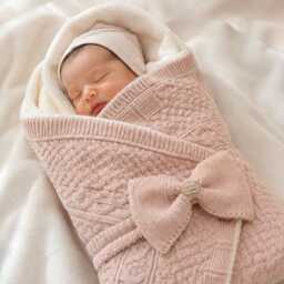 Luxury Knitted Baby Swaddle With Lace Veil, Girl Coming Home Outfit, Soft Newborn Cocoon, Receiving Blanket, Shower Gift - thumbnail 3