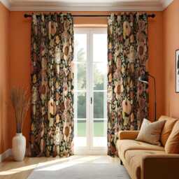 Floral Curtains, Classic Flower Print Drapes, Dark Green & Beige Window Treatment, Large Made To Order Curtain Panels - thumbnail 3