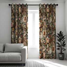 Floral Curtains, Classic Flower Print Drapes, Dark Green & Beige Window Treatment, Large Made To Order Curtain Panels - thumbnail 2