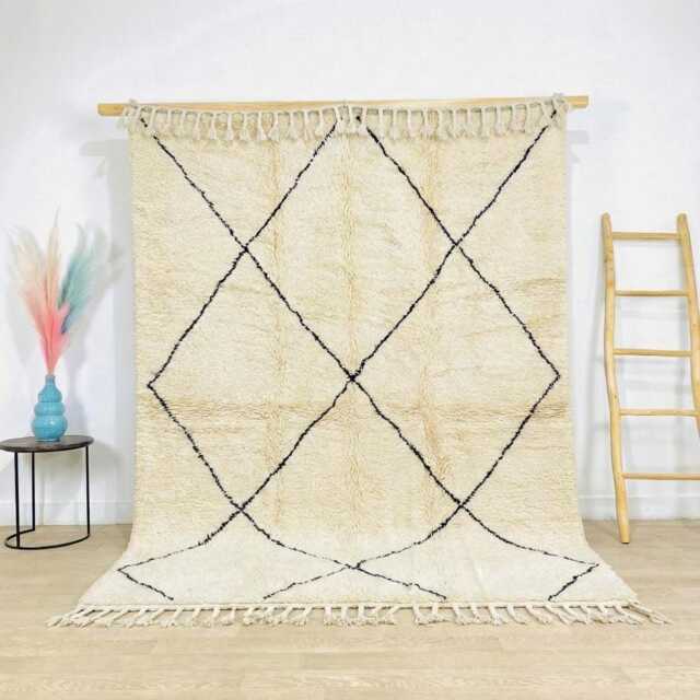Moroccan Ivory Berber Rug, Handwoven Wool Shag Rug With Diamond Lattice, Authentic Beni Ourain Style Carpet, Large 9x12 Area - image 1