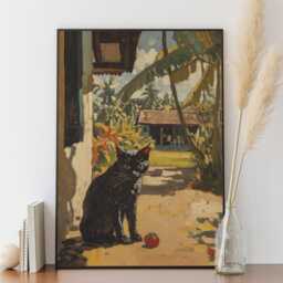 Cat Playing With Red Ball Wall Art , Modern Home Decor, Gift For Lovers - thumbnail 3