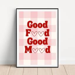 Good Food Mood Kitchen Print, Pink & Red Retro Wall Art, Love Hearts Poster, Chefs Prints, Aesthetic Gallery - thumbnail 2