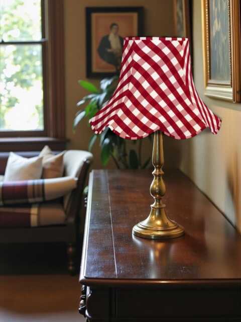 Red Gingham Check Lampshade Handmade For Table & Floor Standard Lamps Shades, Wall Light Fixtures, Ceiling Pendants - image 1