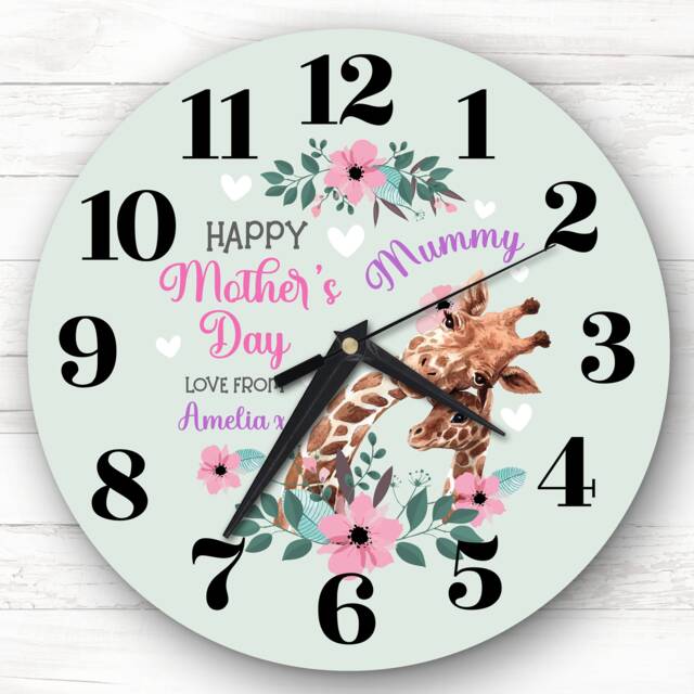Mummy Mother's Day Gift Giraffe Green Personalised Clock - image 1