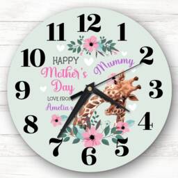 Mummy Mother's Day Gift Giraffe Green Personalised Clock - thumbnail 1
