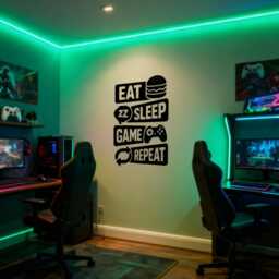 Eat Sleep Game Wall Decor Gamer Art Gift For Gamers Room Gaming Sticker Decal Person Boys Bedroom - thumbnail 3