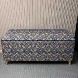 End-Of-Bed Storage in William Morris Velvet Handmade Strawberry Thief Ottoman Chest With Wooden Legs - thumbnail 2