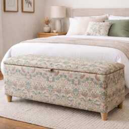 End-Of-Bed Storage in William Morris Velvet Handmade Strawberry Thief Ottoman Chest With Wooden Legs