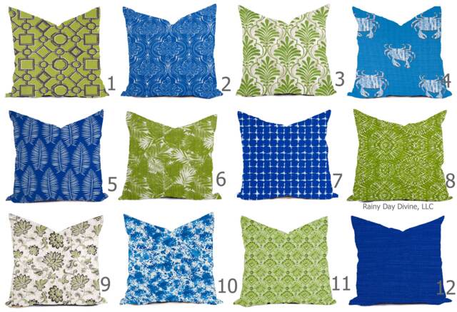 Outdoor Pillows Or Indoor Custom Cover - Blue Royal Admiral Green Kiwi Lime White Contemporary Modern Geometric Coastal 18x18, 16x16 - image 1