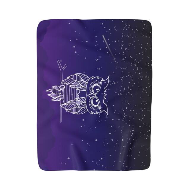 Sherpa Fleece Owl Blanket, Night Sky Unisex Throw, Throw - image 1