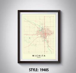 Wichita Kansas Map Art Print Vintage Style Office Decor - thumbnail 1