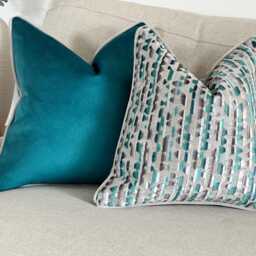Teal Geometric Cushion Cover With Custom Piping - Luxury Bold Throw Pillow - Velluto - thumbnail 4
