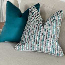 Teal Geometric Cushion Cover With Custom Piping - Luxury Bold Throw Pillow - Velluto - thumbnail 3
