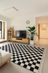 Handmade Moroccan Checkered Wool Rug Black & White Checkerboard - thumbnail 1
