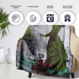 Woman in Green Dress Floral Urban Graffiti, Decorative Wall Art Style, Comfortable Everyday Use - Super Soft Fleece Blanket Bed Sofa Throw - thumbnail 2