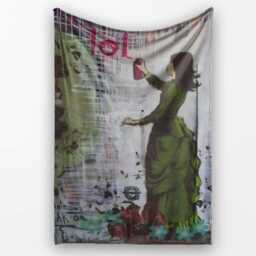 Woman in Green Dress Floral Urban Graffiti, Decorative Wall Art Style, Comfortable Everyday Use - Super Soft Fleece Blanket Bed Sofa Throw - thumbnail 1