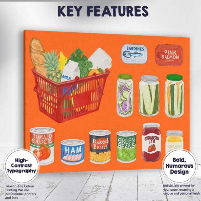 Retro Grocery Pantry Food Collection Illustration Canvas Wall Art Print Decor Picture Ready To Hang - image 1