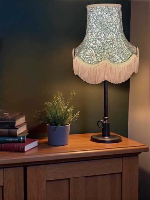 William Morris Forest Snakeshead Curtains Fabric Lampshade Antique Gold Braid & Fringe, Bespoke British Handmade - image 1