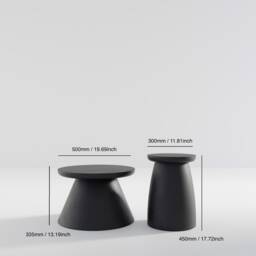 Japandi Style Coffee Table Set - Black Painted Mdf, Round Low - thumbnail 3