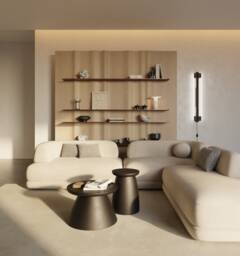 Japandi Style Coffee Table Set - Black Painted Mdf, Round Low