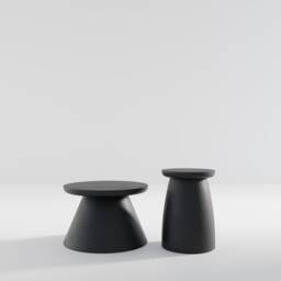 Japandi Style Coffee Table Set - Black Painted Mdf, Round Low - thumbnail 2