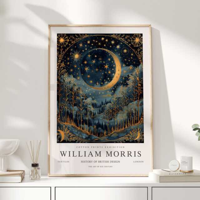 William Morris Print, Art, Exhibition Poster, Celestial Artwork, Moon Space Night Sky Print, William - image 1