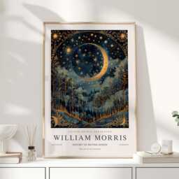 William Morris Print, Art, Exhibition Poster, Celestial Artwork, Moon Space Night Sky Print, William - thumbnail 1