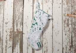 Green & White - Lush & Fluffy Vintage Chenille Christmas Stocking Pom Pom, Flower