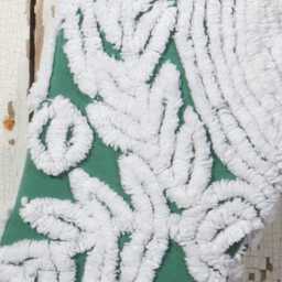 Green & White - Lush & Fluffy Vintage Chenille Christmas Stocking Pom Pom, Flower - thumbnail 2