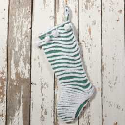 Green & White - Lush & Fluffy Vintage Chenille Christmas Stocking Pom Pom, Flower - thumbnail 3