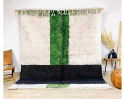 Authentic Modern Moroccan Rug - Green, Black & White Shag Rug, Custom Made Berber Carpet, Large Area - thumbnail 1
