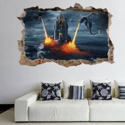 Dragon Fire Fantasy Castle Wall Sticker Mural Decal Print Art Kids Bedroom Decor cm39 - thumbnail 1