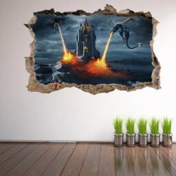 Dragon Fire Fantasy Castle Wall Sticker Mural Decal Print Art Kids Bedroom Decor cm39 - thumbnail 2