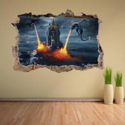 Dragon Fire Fantasy Castle Wall Sticker Mural Decal Print Art Kids Bedroom Decor cm39 - thumbnail 3