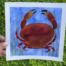 Watercolor Crab Painting Coastal Nautical Wall Art - thumbnail 3
