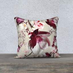 Velvet Pillow, Chinoiserie Pink Magnolias Throw 22x22 Or 18x18 Inches, Soft Velveteen Bed Pillow Decorative Cover - thumbnail 2