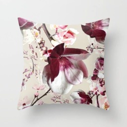 Velvet Pillow, Chinoiserie Pink Magnolias Throw 22x22 Or 18x18 Inches, Soft Velveteen Bed Pillow Decorative Cover - thumbnail 1